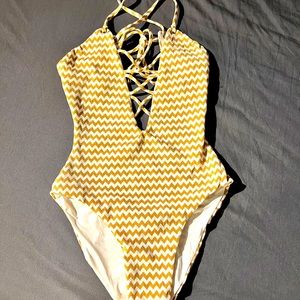 Blue life white & gold chevron swimsuit